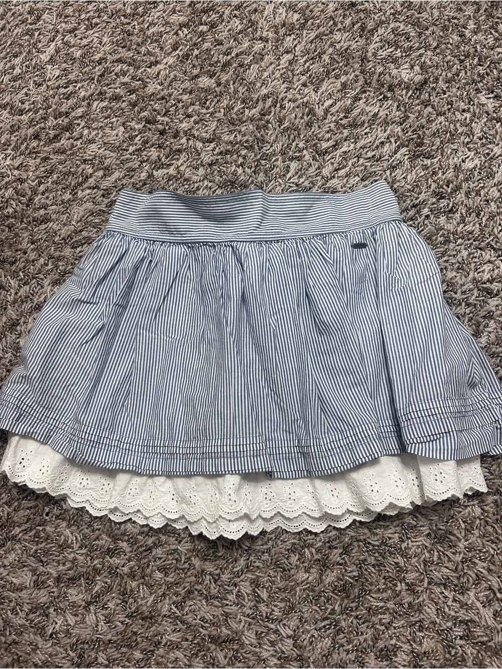 Y2K Hollister Blue & White Striped Layered Eyelet Skater Skirt